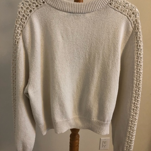 Cream sweater with crochet sleeves, wear as cardi or sweater, medium - Picture 2 of 6